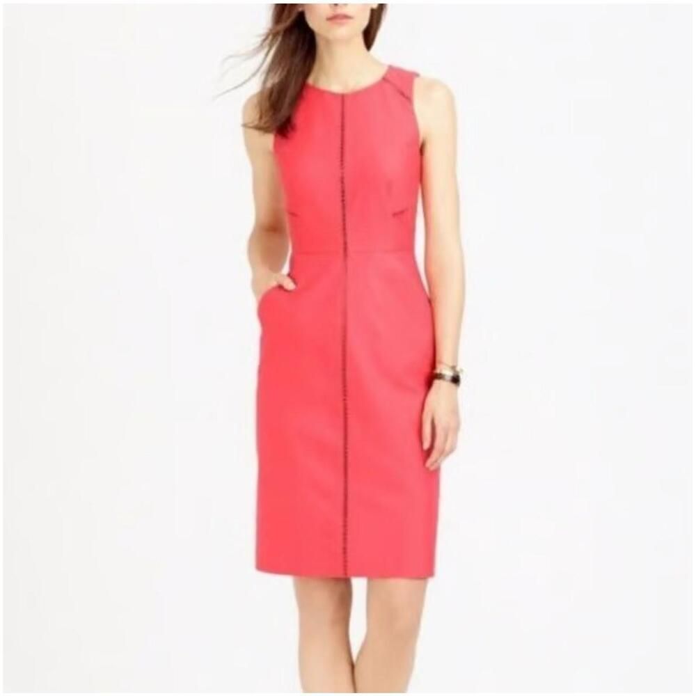 J.CREW Sheath Dress Womens Size 8 Coral Sleeveless Shoulder Detail Modern Chic